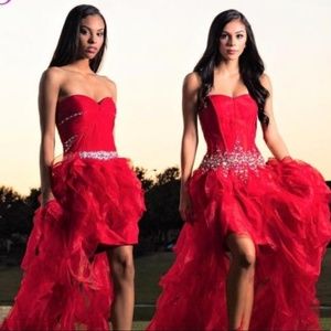 NEW Red PROM jellyfish vertical ruffles, NWT Red High low prom dress FAB!